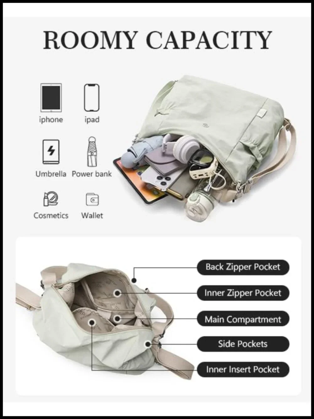 Convertible Nylon Tote Backpack Crossbody Bag Hobo Purse Work Travel